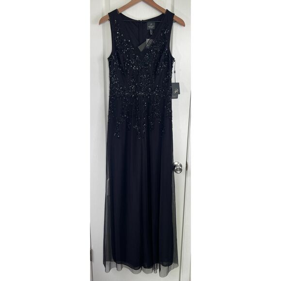 Adrianna Papell Georgette Jumpsuit w/ Skirt Overlay Black Sparkle Women's 6